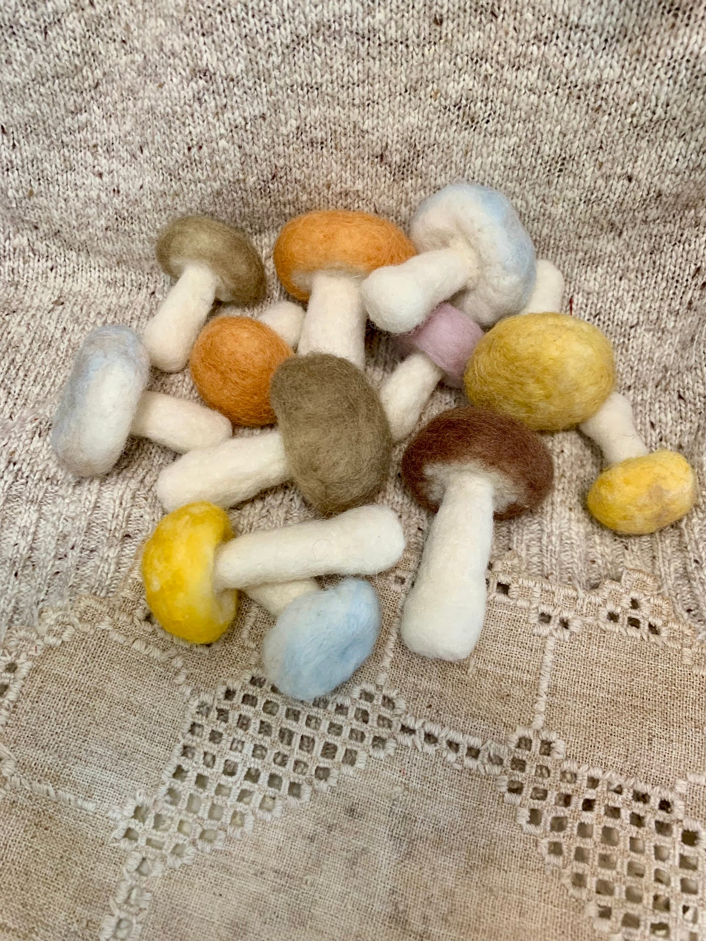 Needle Felted Blue Mushrooms – Magical Fairy Decor, Whimsical Woodland Art, Handmade Cottagecore Gifts, Ornaments Set of 3 Mushroom