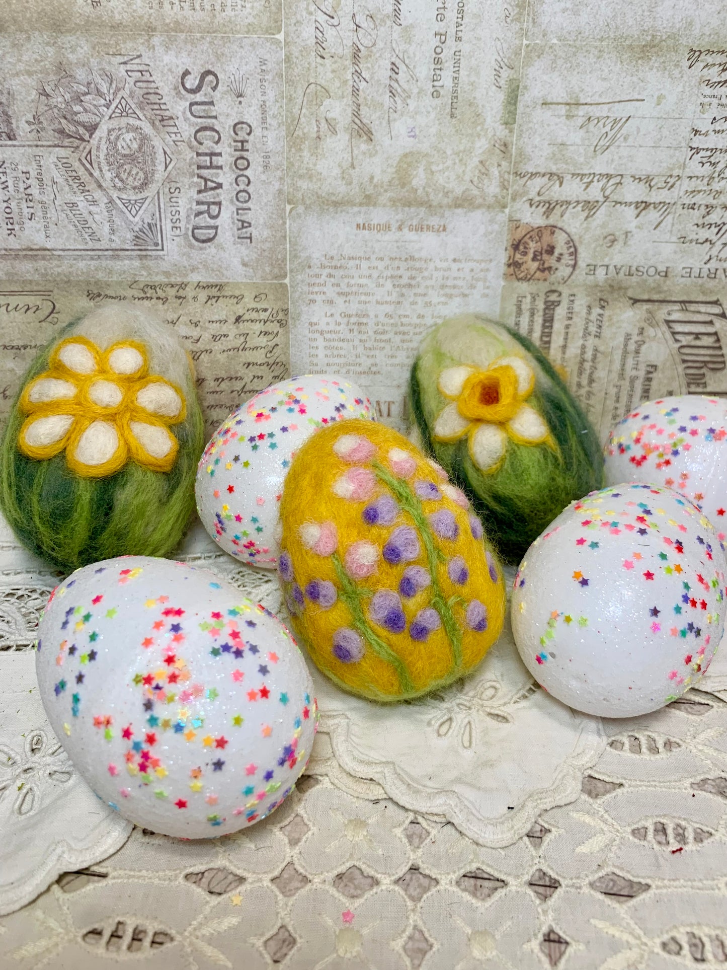 Handmade Wool Felt Floral Design Eggs for Easter | Felt Easter Ornaments | Easter Egg Hunt | Easter Decorations