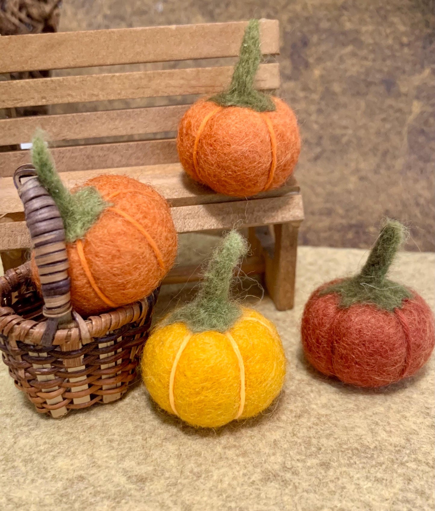 Small Felt Pumpkins Halloween Mini Decor | Dollhouse Autumn Miniatures DIY Craft Bowl Filler Pack of 4 Pumpkins | Fall Party Decoration
