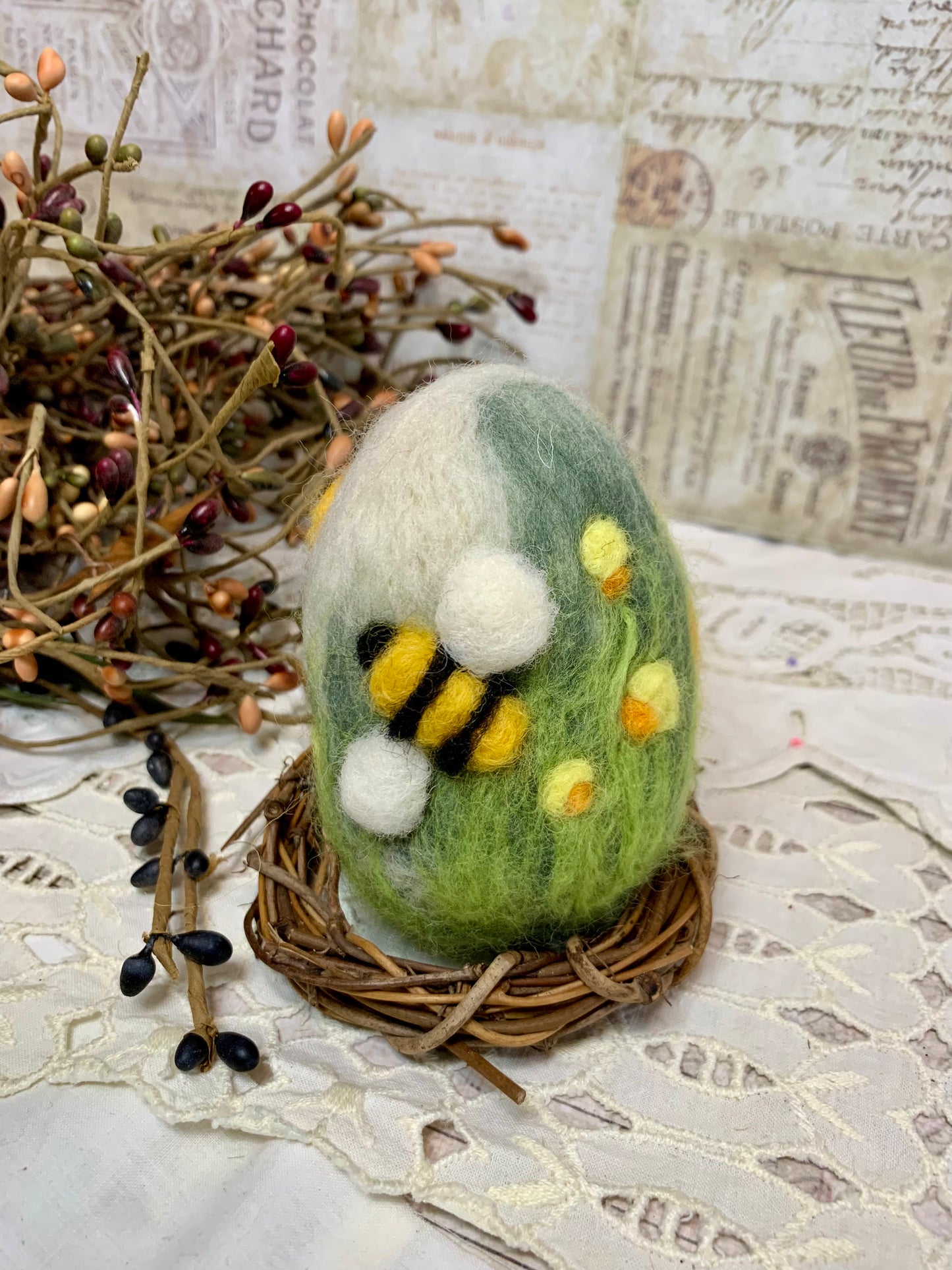 Handmade Wool Felt Floral Design Eggs for Easter | Felt Easter Ornaments | Easter Egg Hunt | Easter Decorations