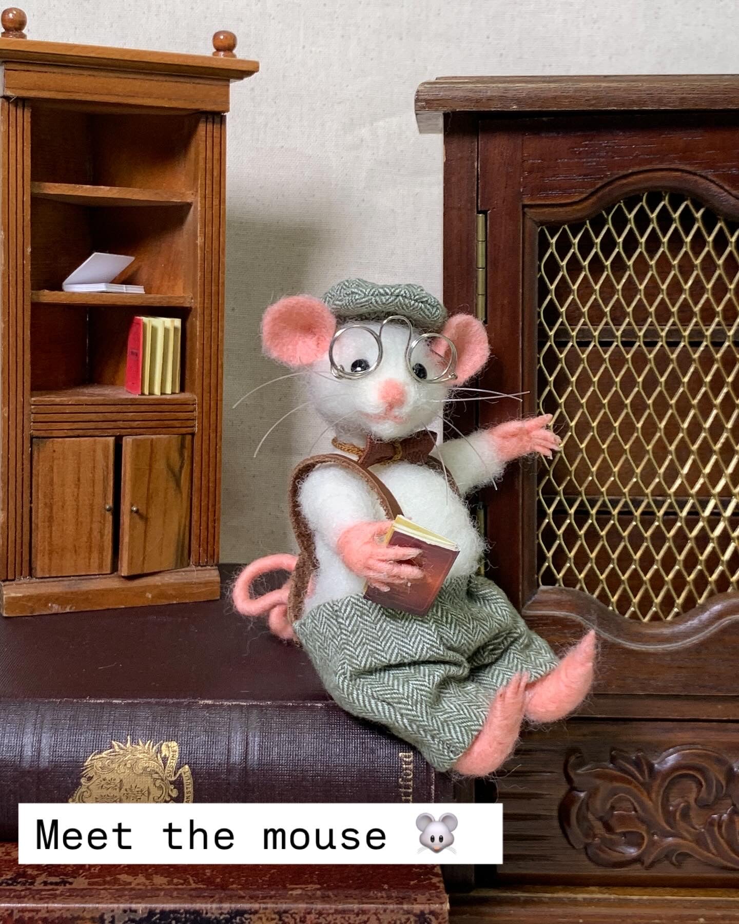 Librarian Mouse – Needle Felted Mouse – Handmade Wool Art Doll, Whimsical Collectible, Vintage Librarian Decor, Gift for Book Lovers