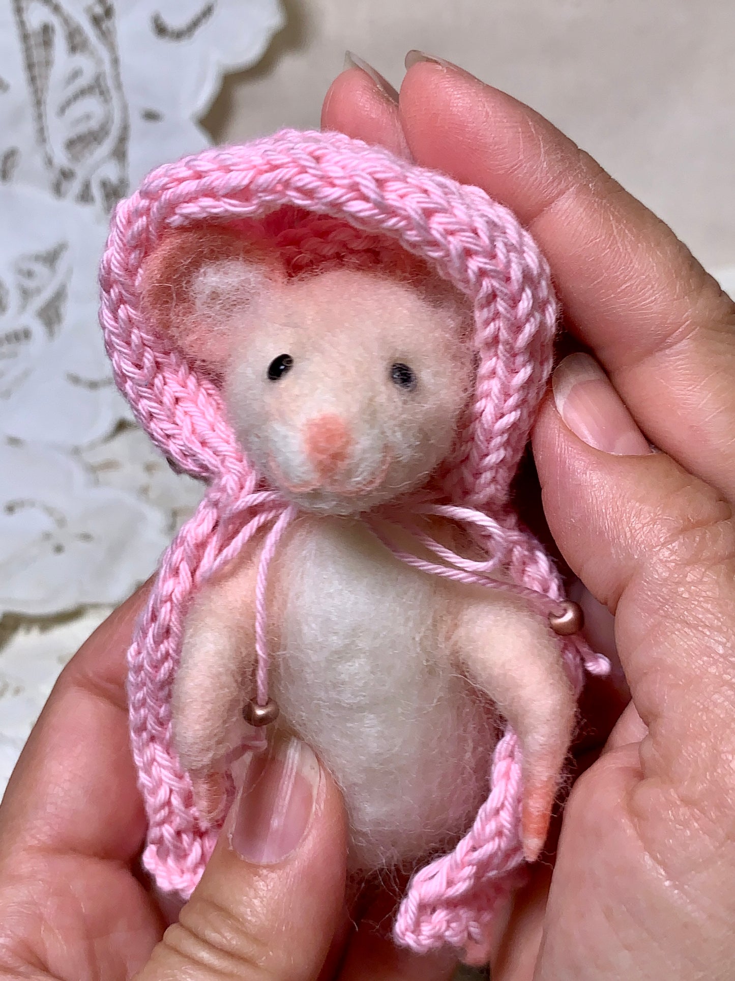 Rose the Mouse – Needle Felted Wool Wanderer with Cloak & Walking Stick | Handmade Collectible Art Doll