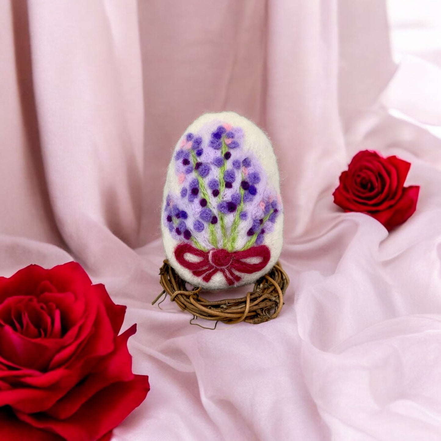 Handmade Wool Felt Lavender Floral Design Large Eggs for Easter | Felt Easter Ornaments | Easter Egg Hunt | Easter Decorations (Copy)