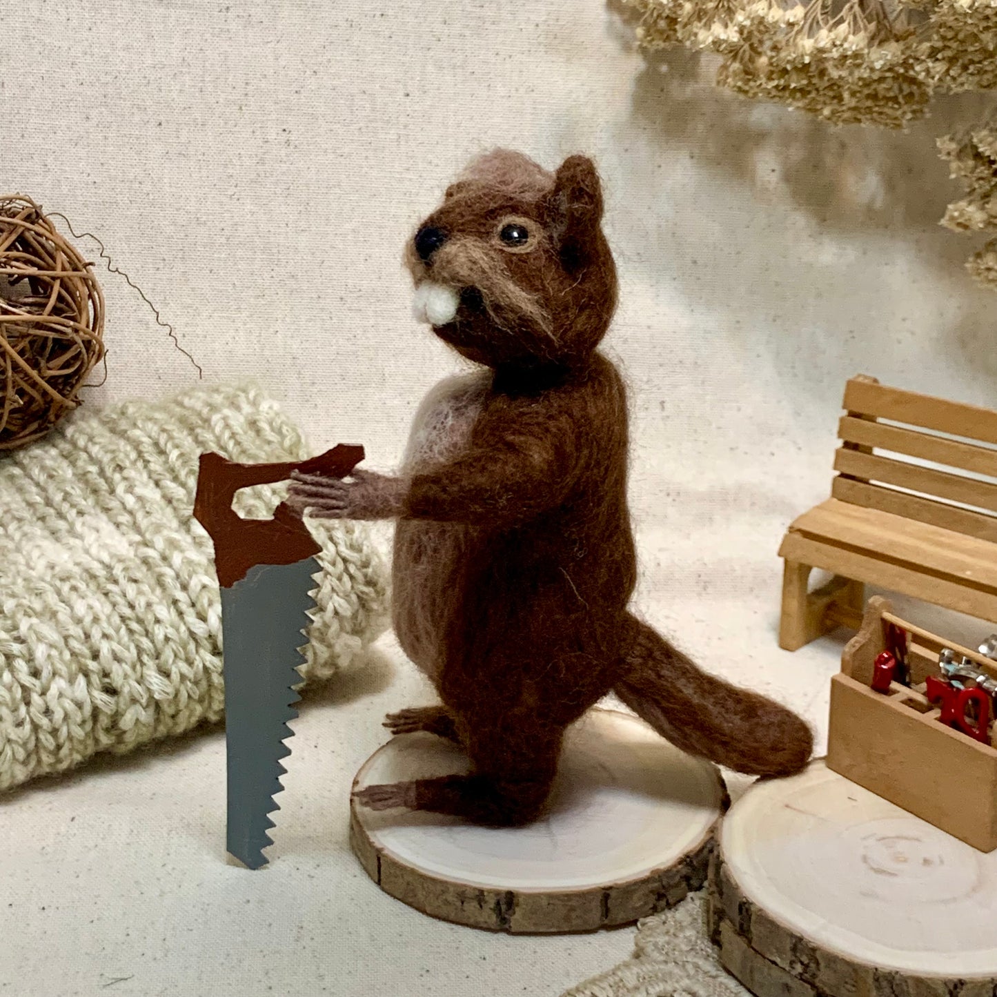 Needle Felted Beaver – Handmade Wool Animal – Bucky the Beaver Woodland Decor – Cute Felt Animal Figurine Gift