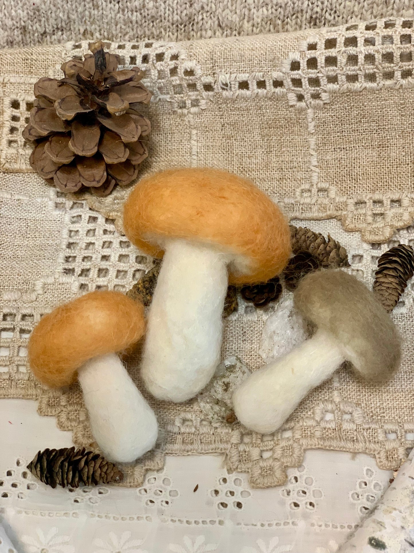 Needle Felted Orange Mushrooms – Magical Fairy Decor, Whimsical Woodland Art, Handmade Cottagecore Gifts, Ornaments Set of 3 Mushroom