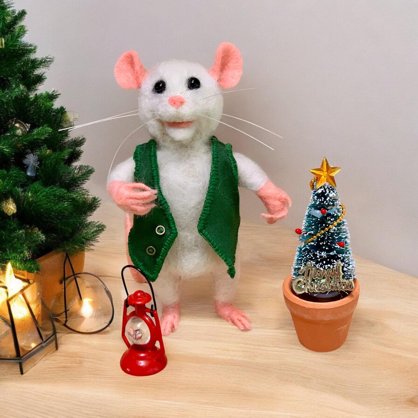 Needle-Felted Felix the Mouse – Handmade Natural Fiber Art Doll | Whimsical Woodland Decor