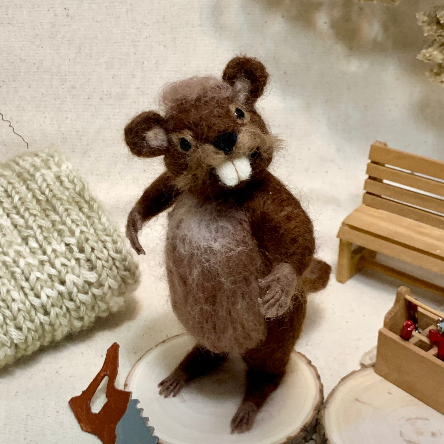Needle Felted Beaver – Handmade Wool Animal – Bucky the Beaver Woodland Decor – Cute Felt Animal Figurine Gift