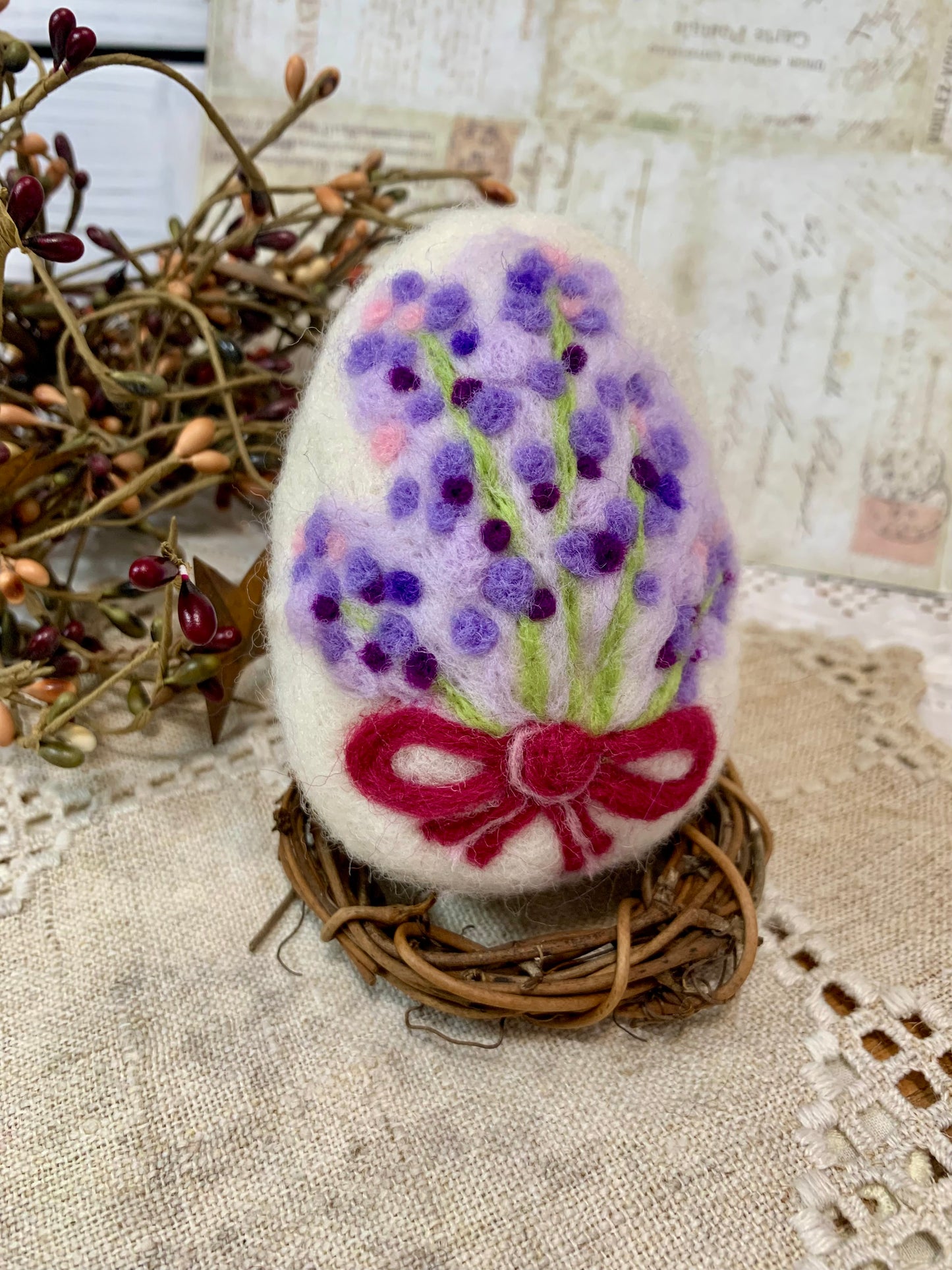 Handmade Wool Felt Lavender Floral Design Large Eggs for Easter | Felt Easter Ornaments | Easter Egg Hunt | Easter Decorations (Copy)