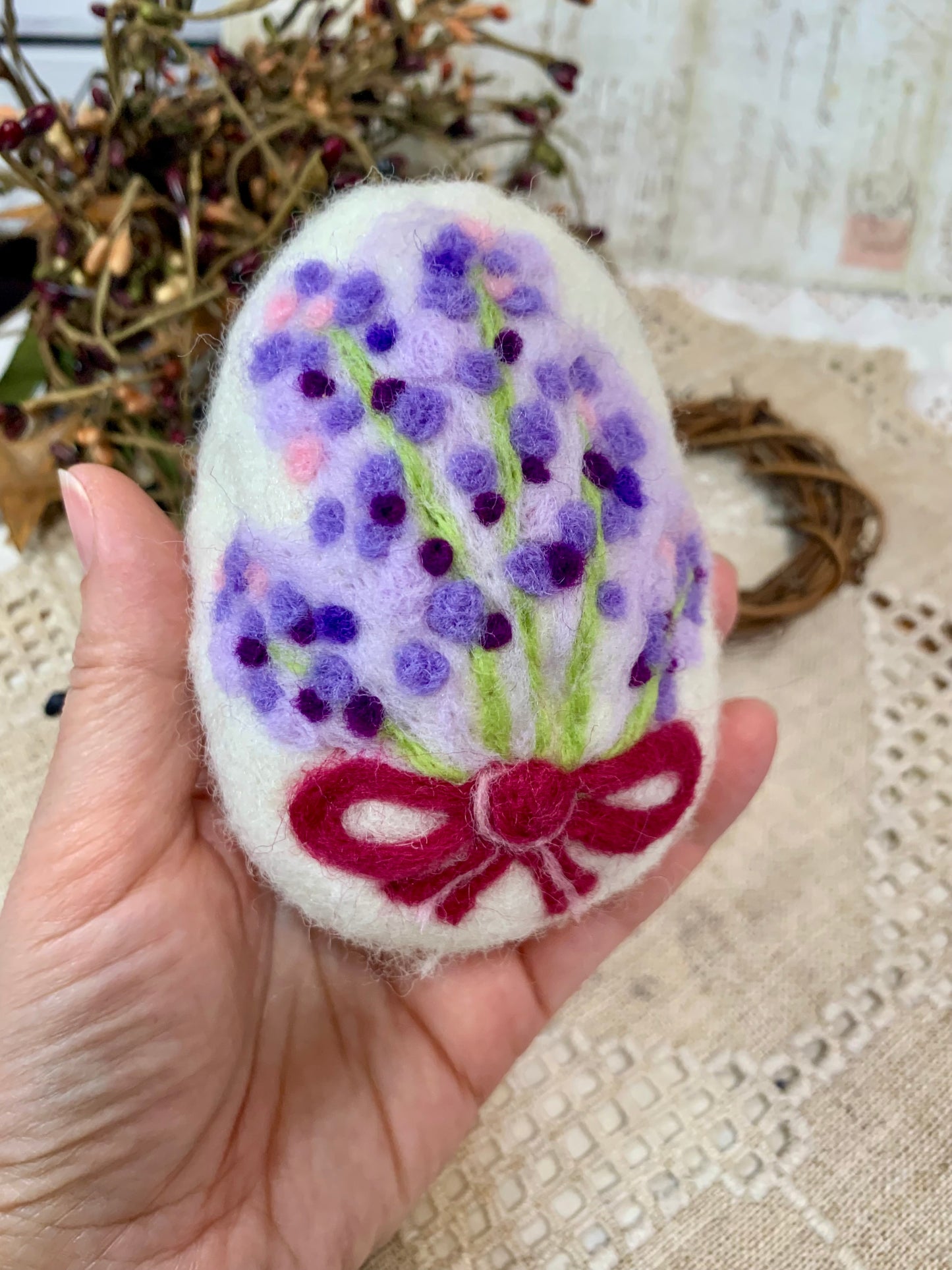 Handmade Wool Felt Lavender Floral Design Large Eggs for Easter | Felt Easter Ornaments | Easter Egg Hunt | Easter Decorations (Copy)