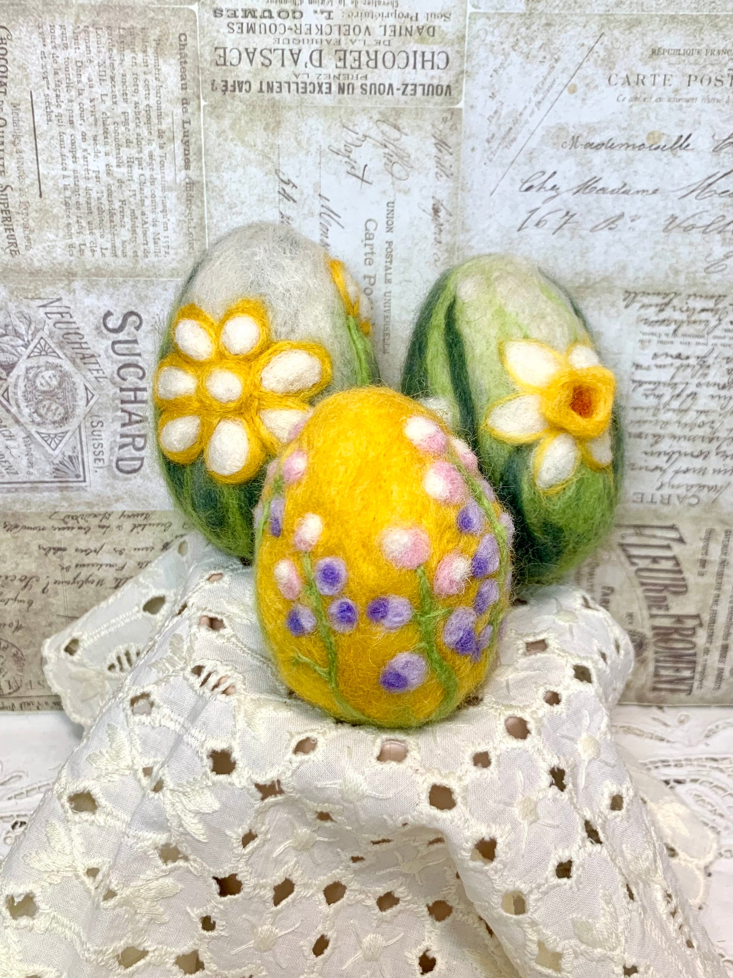 Handmade Wool Felt Floral Design Eggs for Easter | Felt Easter Ornaments | Easter Egg Hunt | Easter Decorations