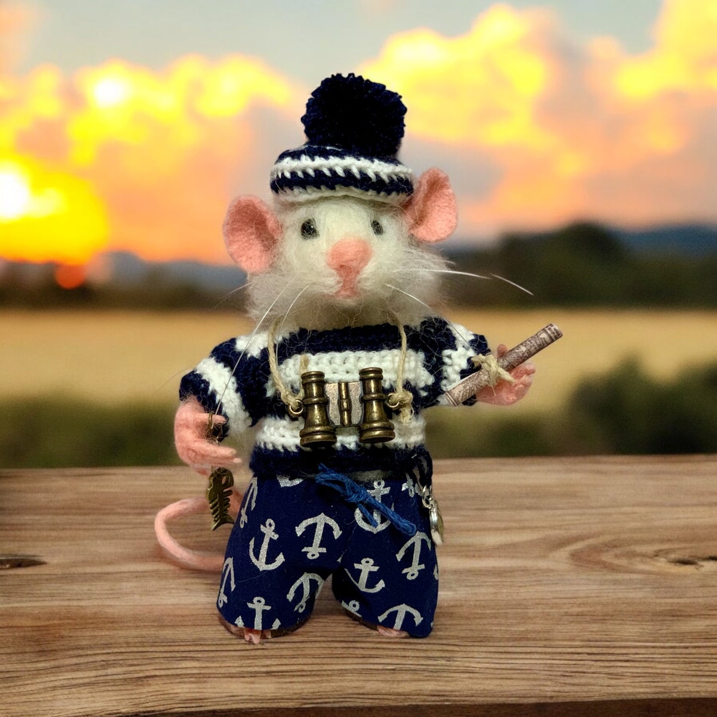 Needle-Felted Sailor Mouse – Handmade Natural Fiber Art Doll | Thomas the Seafaring Friend