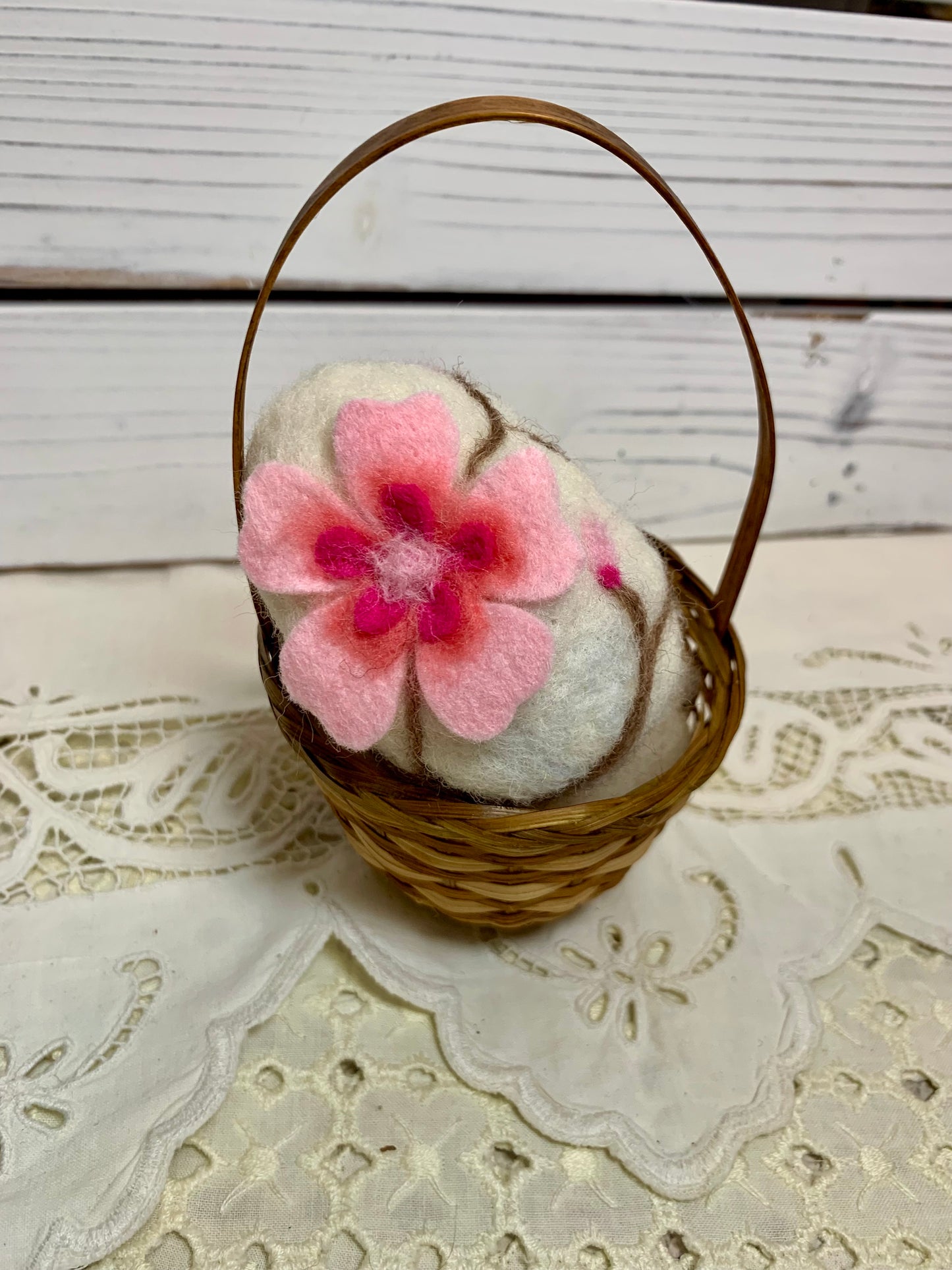 Handmade Wool Felt Cherry Blossom Floral Design Eggs for Easter | Felt Easter Ornaments | Easter Egg Hunt | Easter Decorations