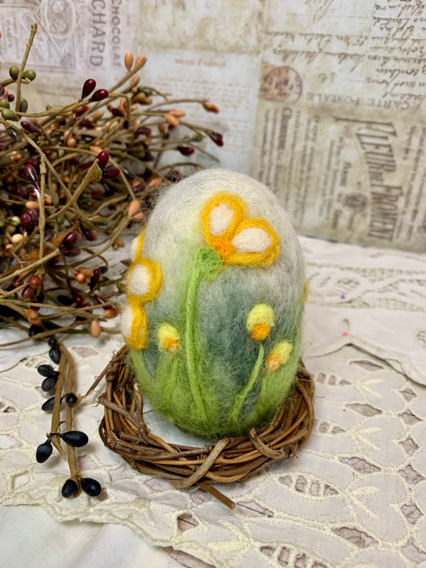 Handmade Wool Felt Floral Design Eggs for Easter | Felt Easter Ornaments | Easter Egg Hunt | Easter Decorations