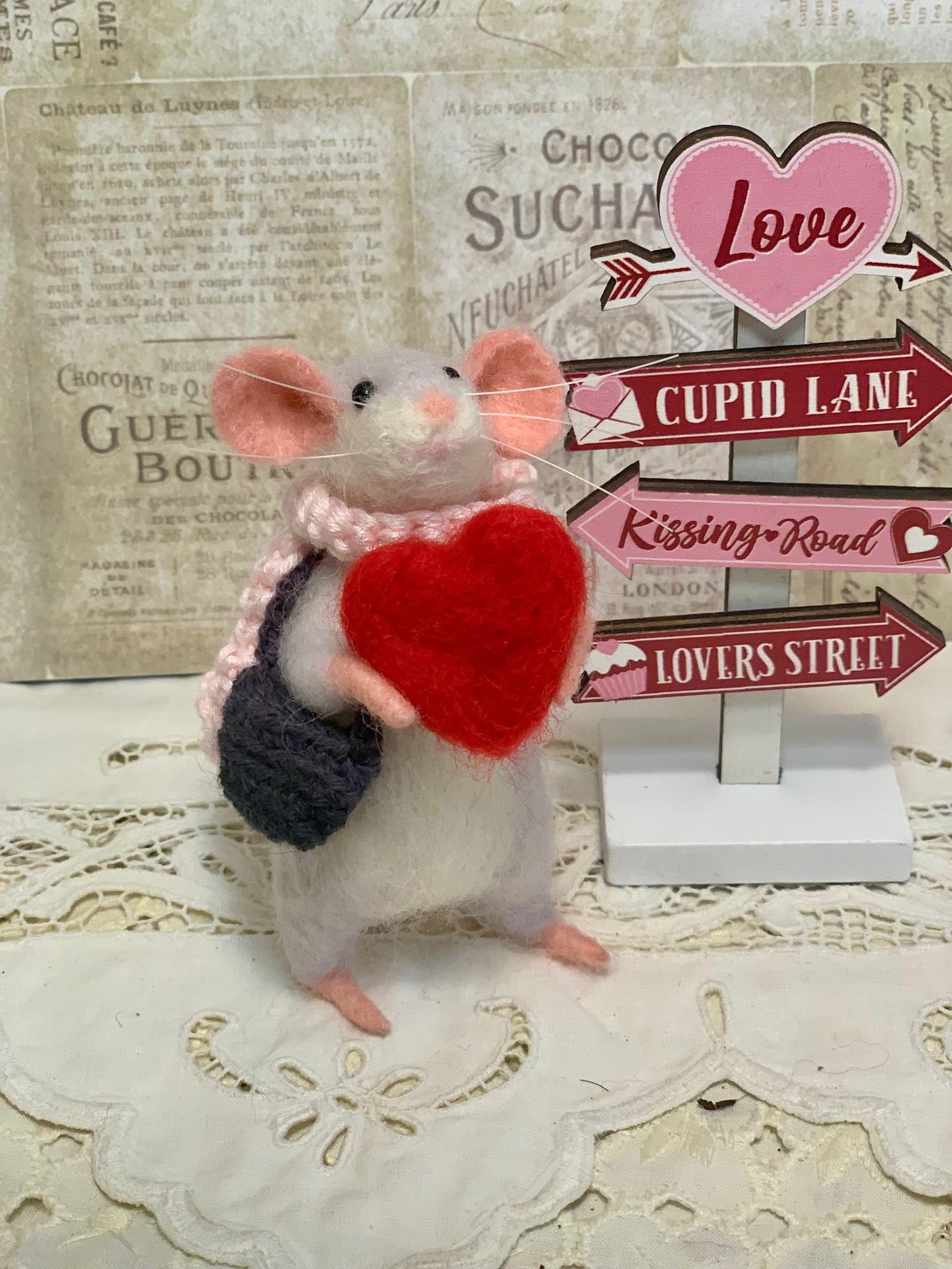 Pip the Valentine Mouse — Needle-Felted Wool Valentine Ornament & Collectible