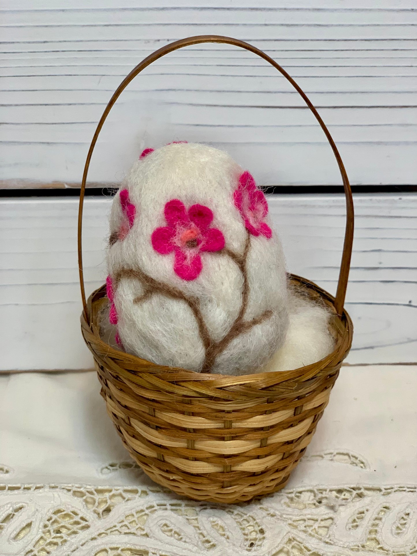 Handmade Wool Felt Cherry Blossom Floral Design Eggs for Easter | Felt Easter Ornaments | Easter Egg Hunt | Easter Decorations