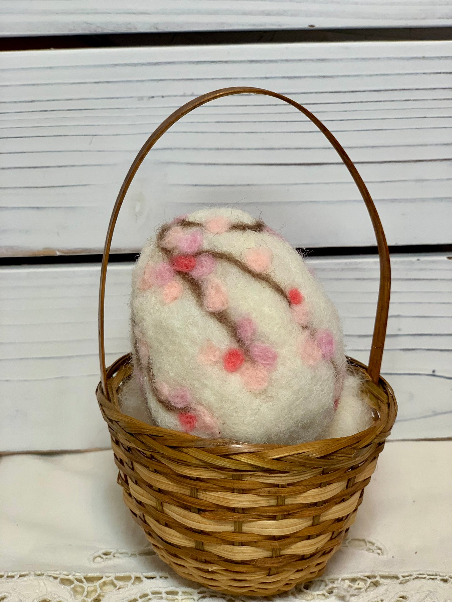 Handmade Wool Felt Cherry Blossom Floral Design Eggs for Easter | Felt Easter Ornaments | Easter Egg Hunt | Easter Decorations