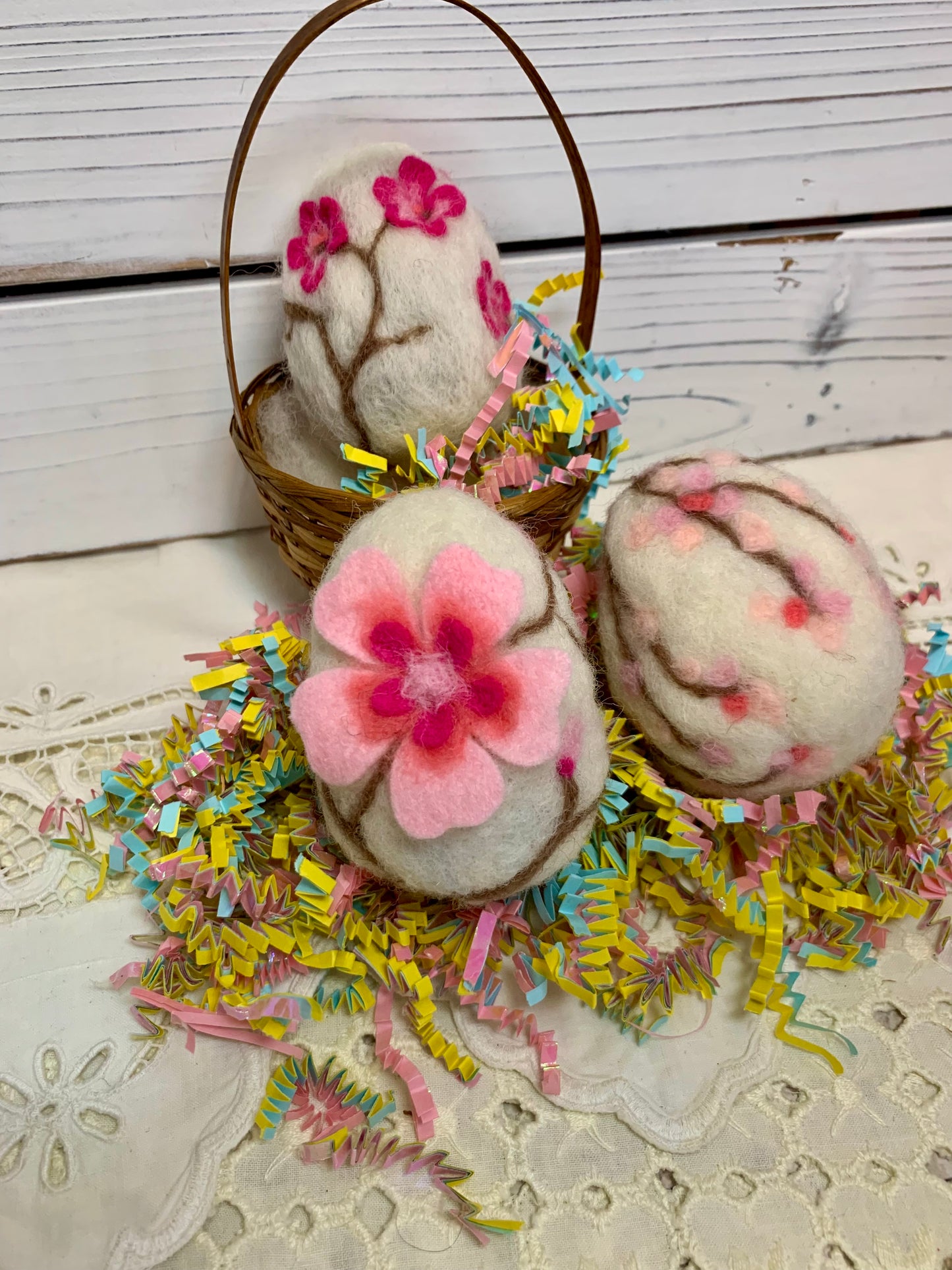 Handmade Wool Felt Floral Design Eggs for Easter | Felt Easter Ornaments | Easter Egg Hunt | Easter Decorations