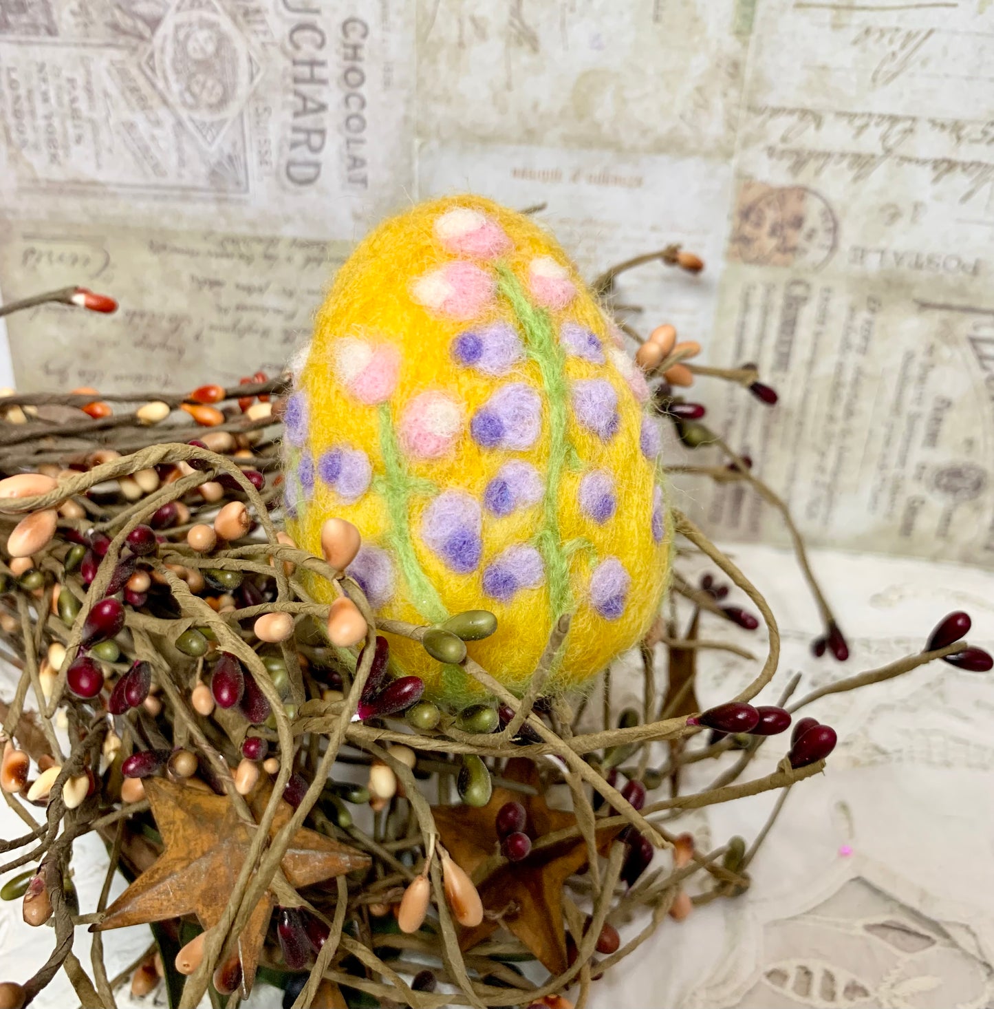 Handmade Wool Felt Floral Design Eggs for Easter | Felt Easter Ornaments | Easter Egg Hunt | Easter Decorations