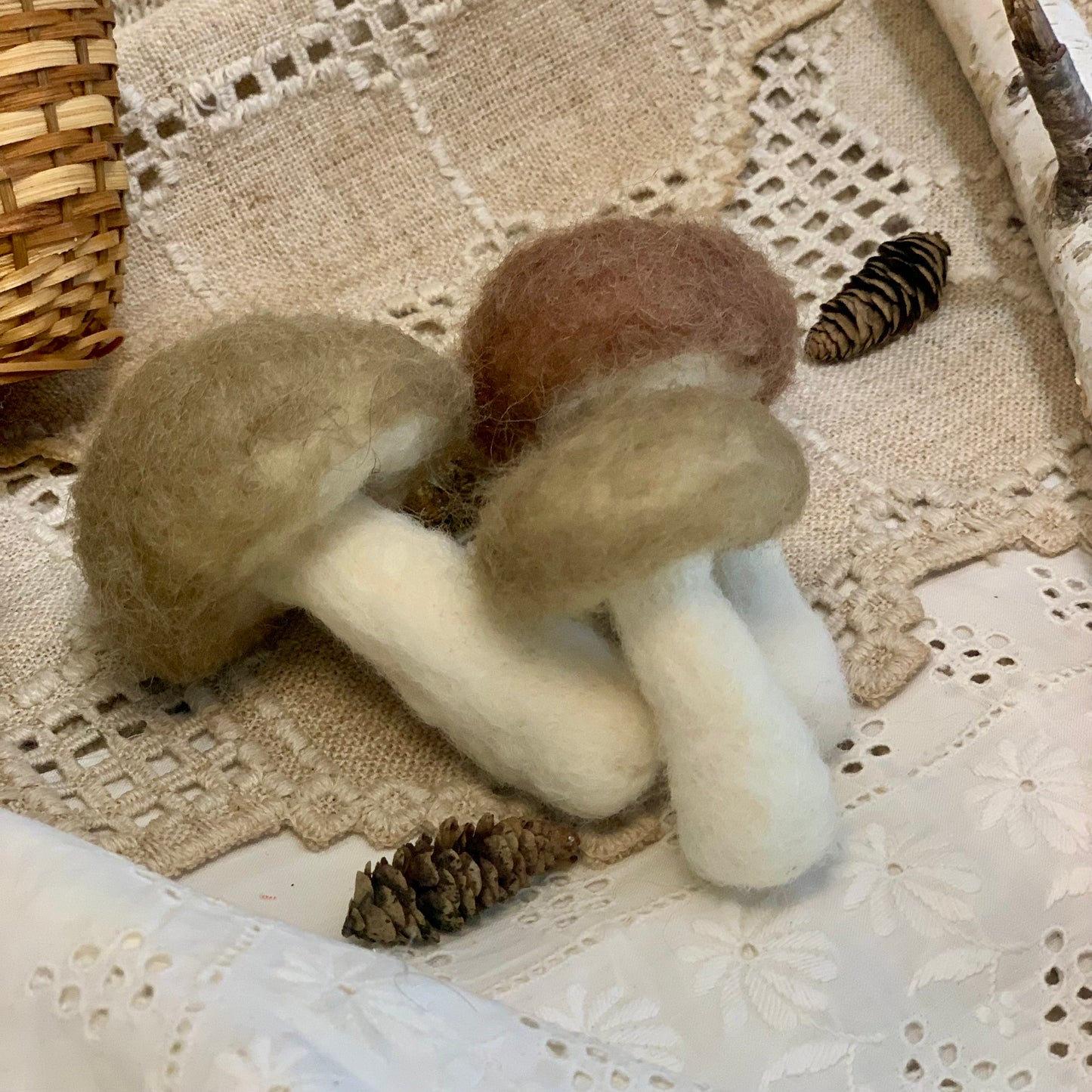 Needle Felted Brown Mushrooms – Magical Fairy Decor, Whimsical Woodland Art, Handmade Cottagecore Gifts, Ornaments Set of 3 Mushroom