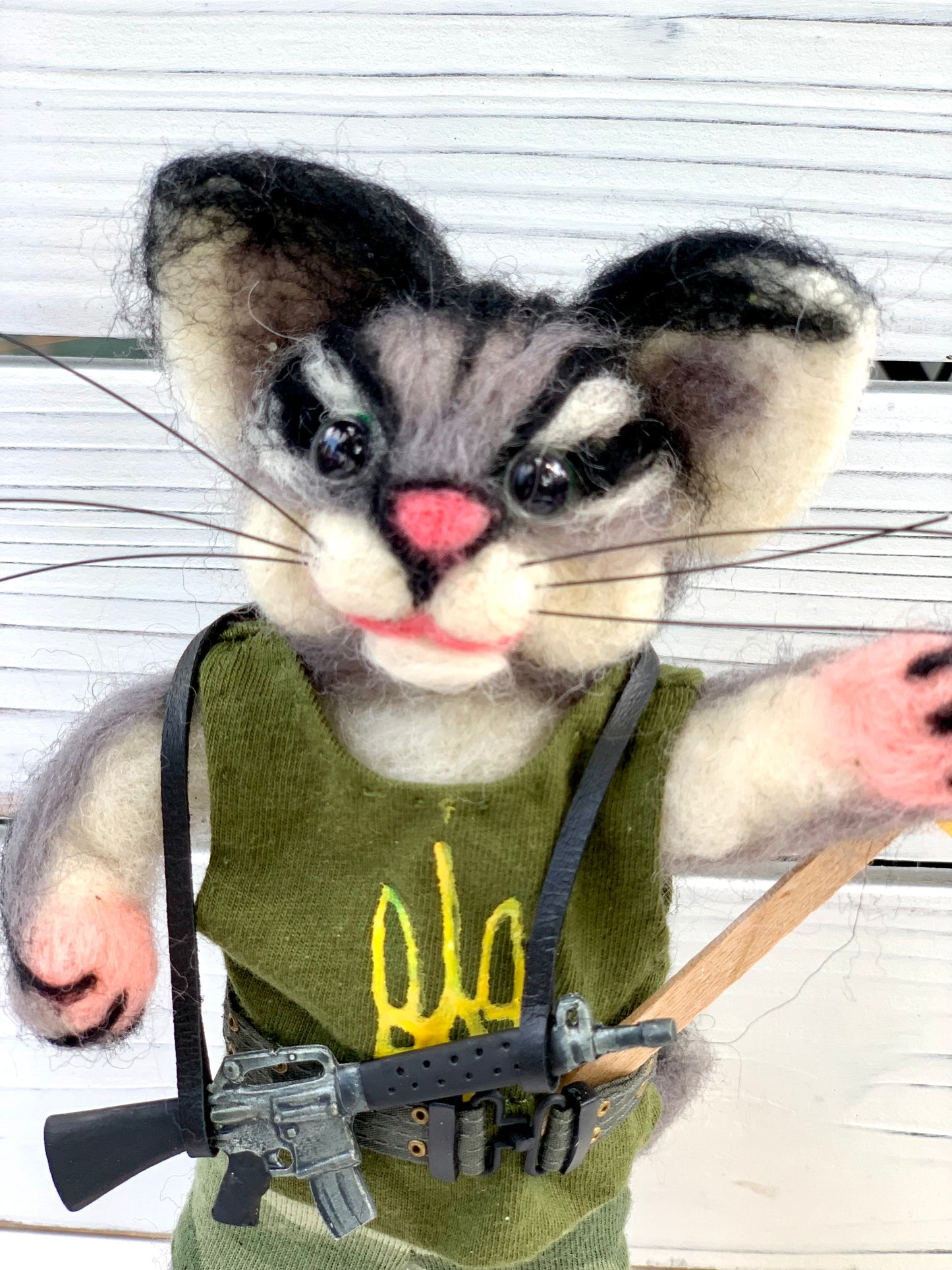 Javelina the Cat, Needle Felted Cat Miniature – Handmade Wool Cat Figurine – Cute Feline Plush Doll Collectible Gift for Cat Lovers– Support Ukraine