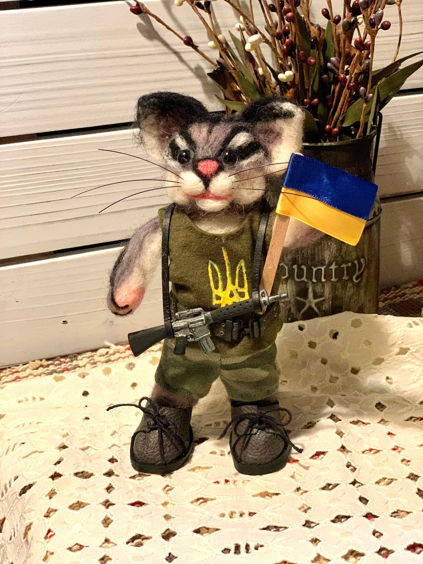 Javelina the Cat, Needle Felted Cat Miniature – Handmade Wool Cat Figurine – Cute Feline Plush Doll Collectible Gift for Cat Lovers– Support Ukraine
