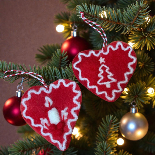 Needle Felted Large Wool Heart Charm, Christmas Cottagecore Ornament