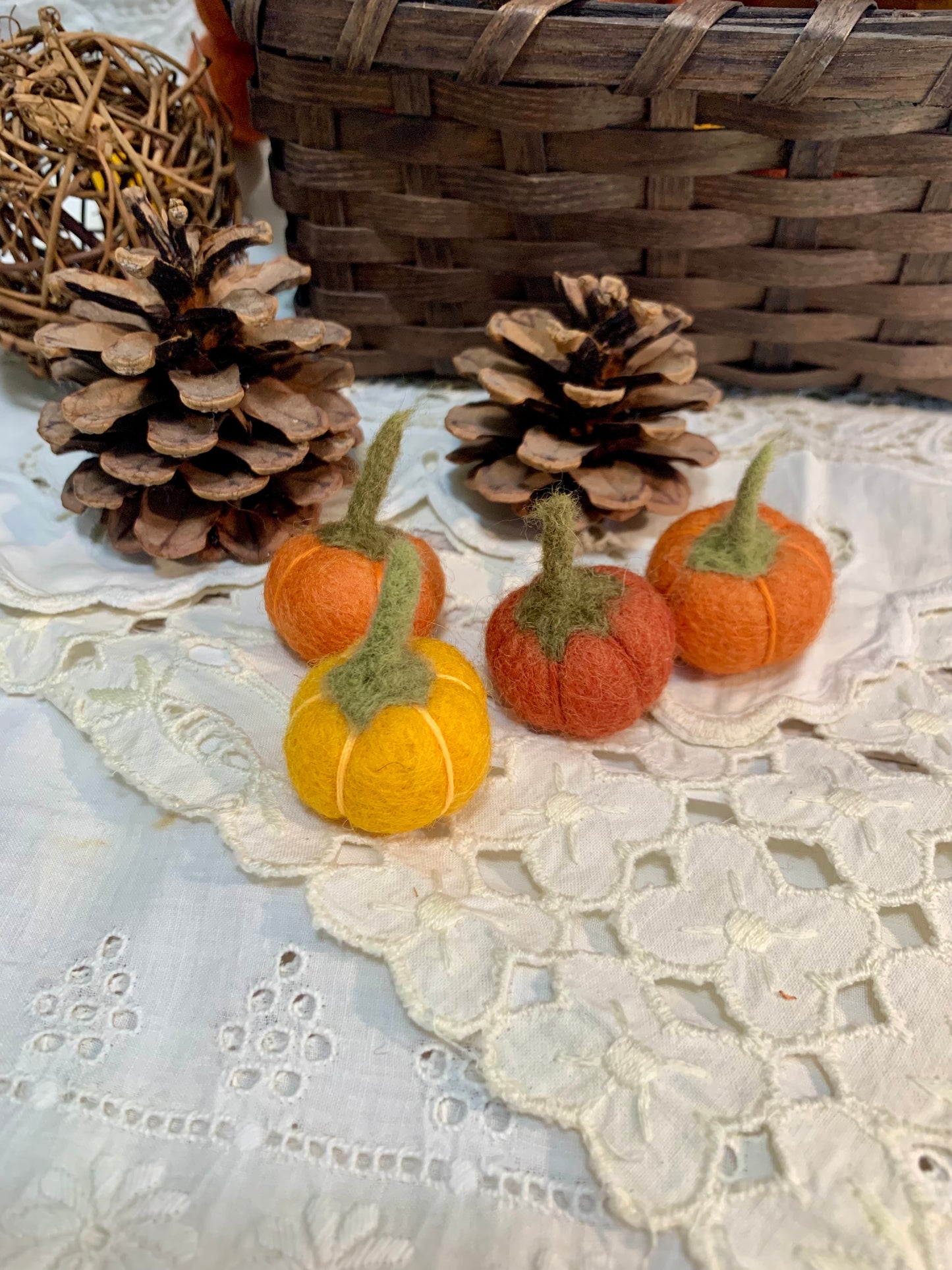 Small Felt Pumpkins Halloween Mini Decor | Dollhouse Autumn Miniatures DIY Craft Bowl Filler Pack of 4 Pumpkins | Fall Party Decoration