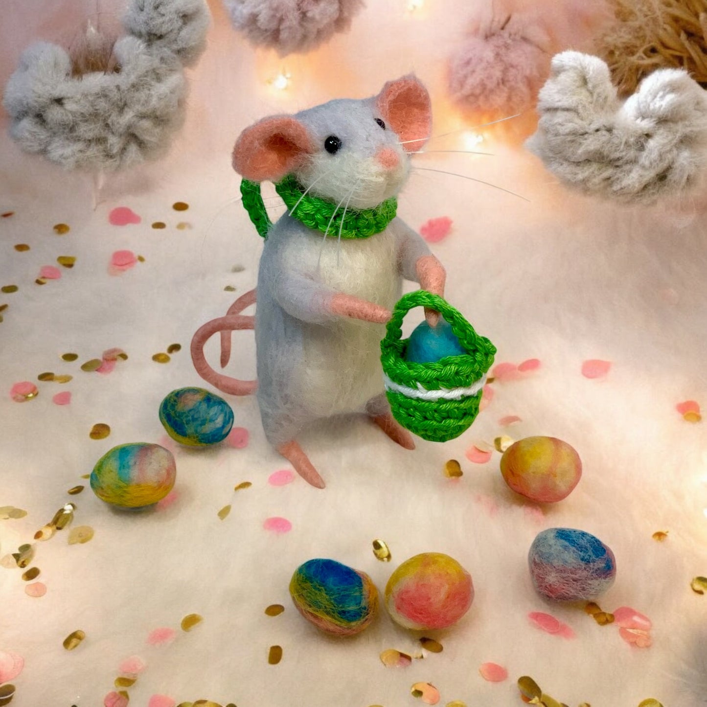 Needle-Felted Pip the Mouse – Handmade Easter Decoration | Natural Fiber Art Doll