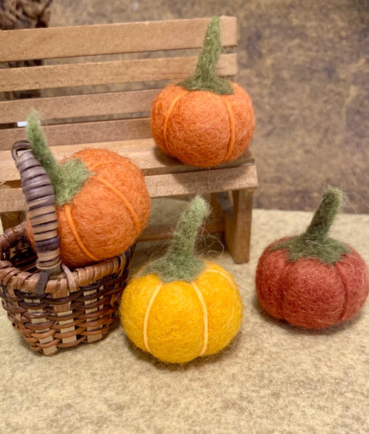 Small Felt Pumpkins Halloween Mini Decor | Dollhouse Autumn Miniatures DIY Craft Bowl Filler Pack of 4 Pumpkins | Fall Party Decoration