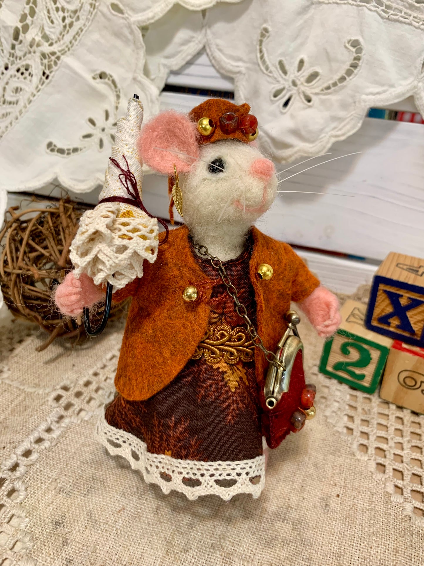 Autumn the Mouse – OOAK Needle Felted Natural Fiber Doll | Handmade Art Doll