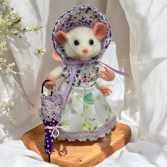 Victorian Lady Mouse with Baby – Handmade Needle-Felted Collectible Art Doll