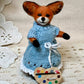 Needle Felted Fox Artist – Tessa in Blue Knit Dress | Handmade Wool Animal Figurine | Miniature Woodland Art Doll | Fox Gift