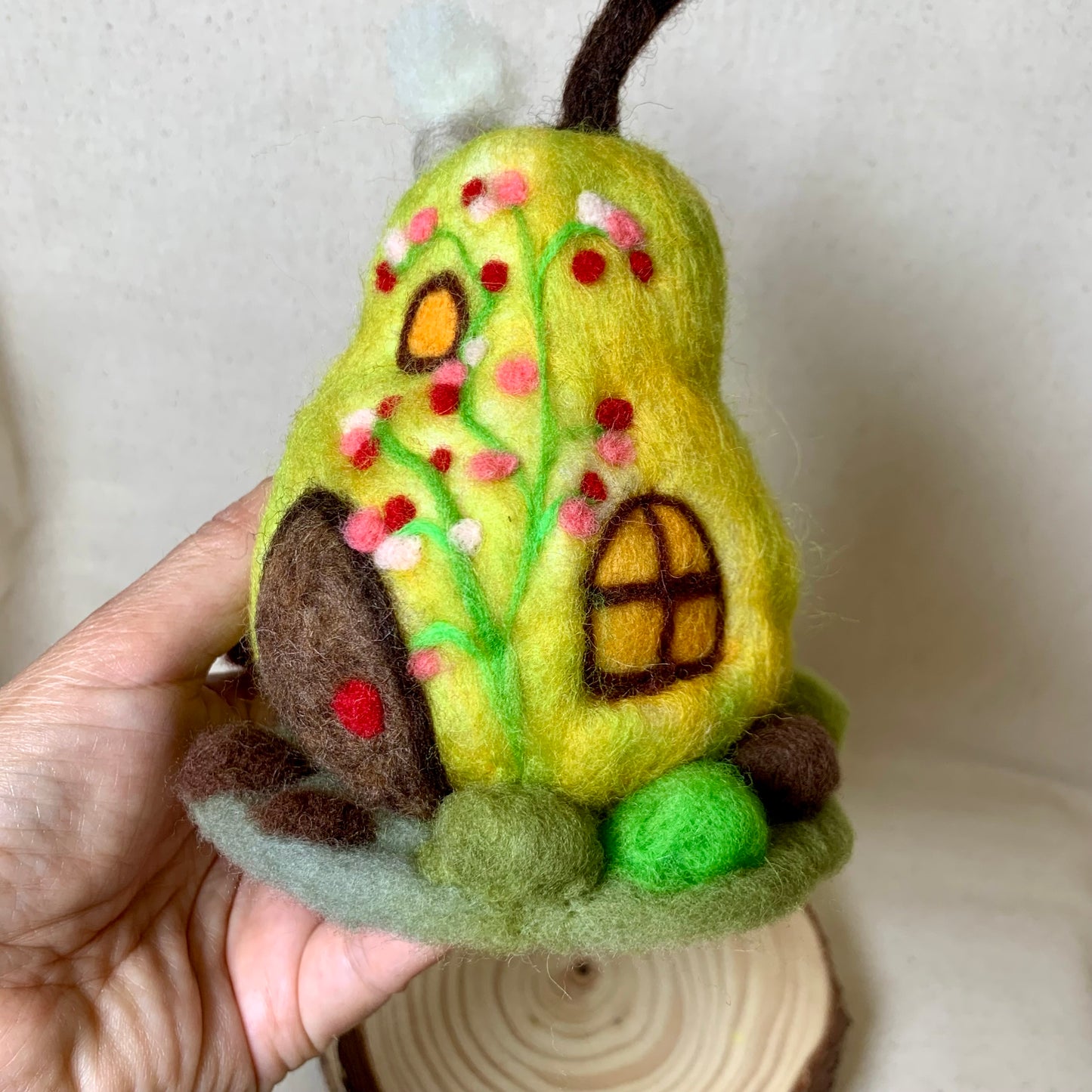 Needle Felt Pear Mouse House - Forest Decor – Handmade Woodland Waldorf Inspired Soft Sculpture