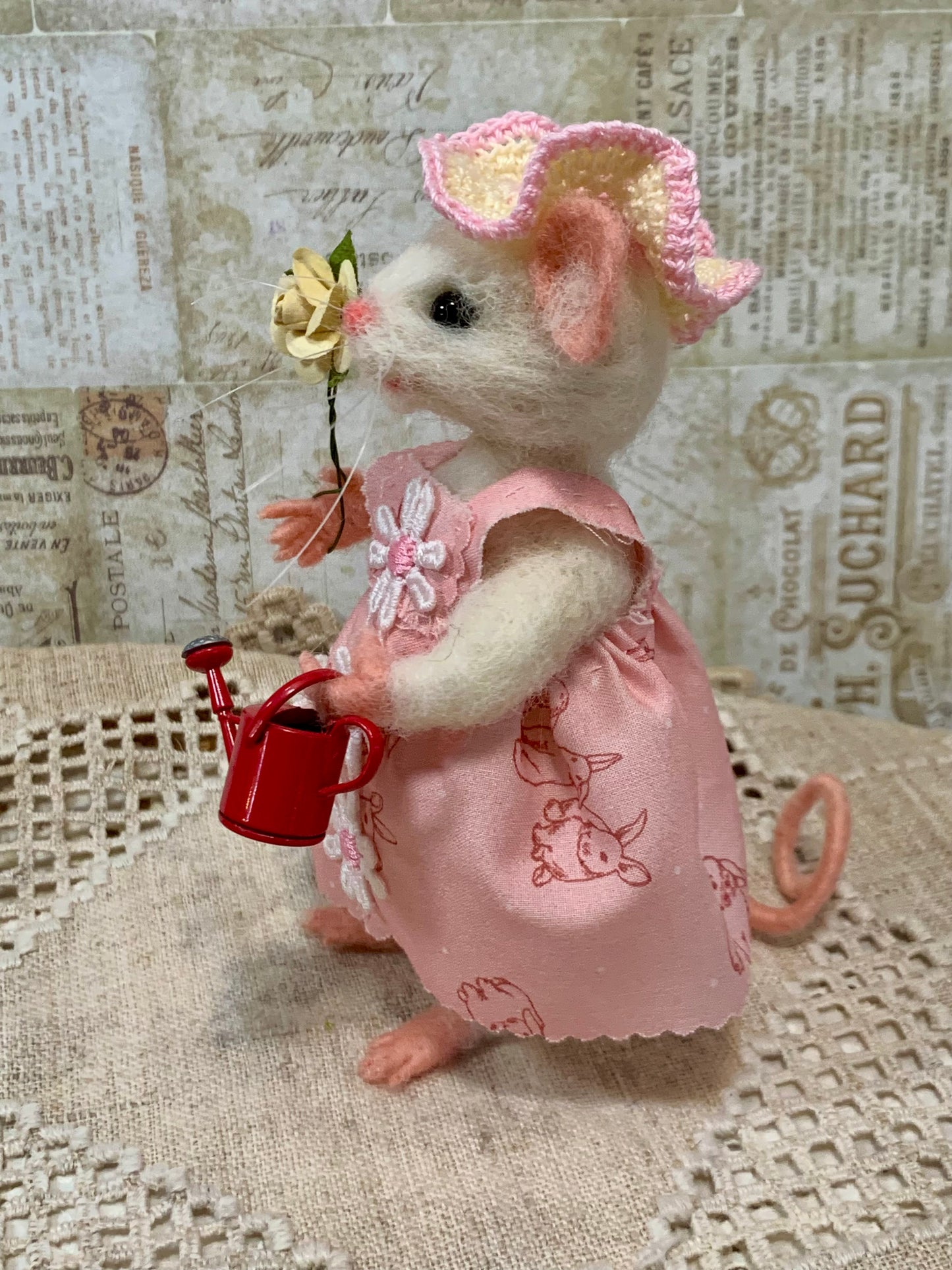 Spring Mouse  – Handmade Needle-Felted Collectible Art Doll
