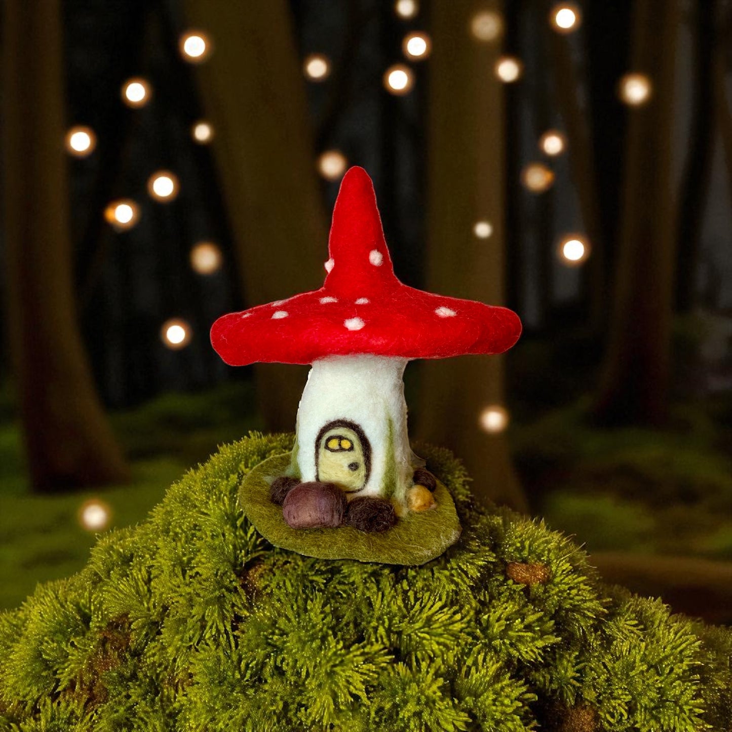 Needle Felt Mushroom House - Fall Toadstool Decoration – Autumn Forest Decor – Handmade Woodland Waldorf Inspired Soft Sculpture