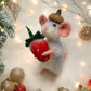 Needle-Felted Mouse with Strawberry – Handmade Natural Fiber Art Doll | Whimsical Woodland Decor Collectible Dressed Figurine