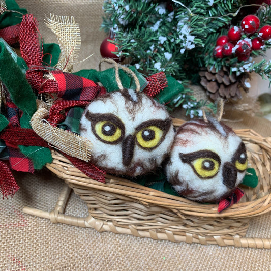 Handmade Needle Felted Owl Ornament – Rustic Wool Woodland Decor – Christmas Tree Owl Gift – Soft Felt Bird Figurine