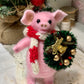 Needle Felted Pig | Handmade Wool Piggy Toy | Cute Farm Animal Figurine | Pig Lovers Gift | Rustic Home Decor Christmas Ornament with Wreath