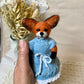 Needle Felted Fox Artist – Tessa in Blue Knit Dress | Handmade Wool Animal Figurine | Miniature Woodland Art Doll | Fox Gift