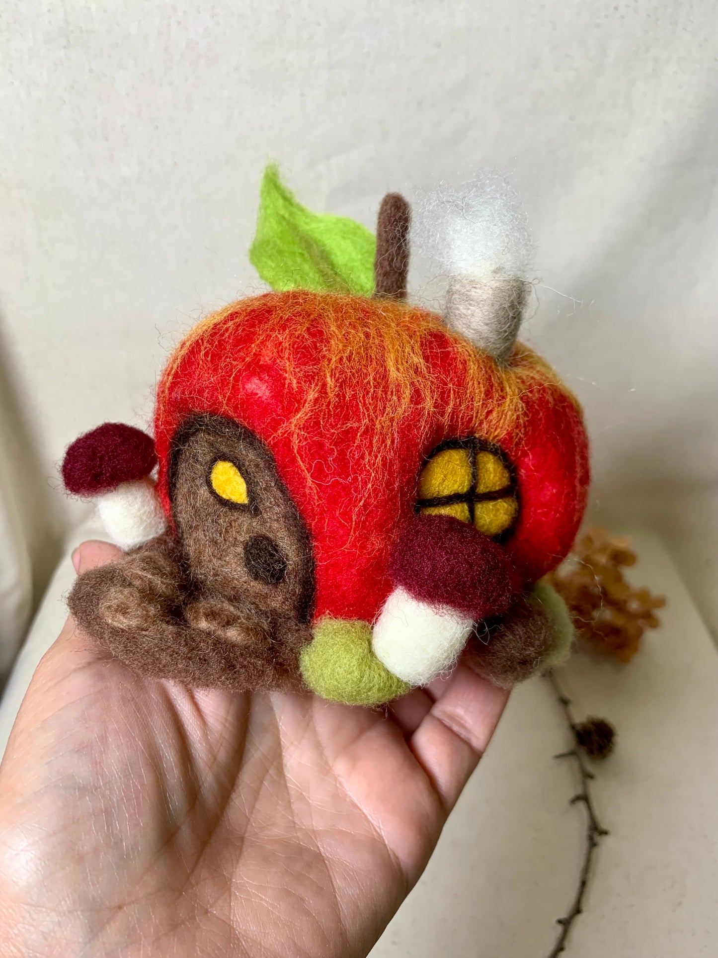 Needle Felt Apple Mouse House - Forest Decor – Handmade Woodland Waldorf Inspired Soft Sculpture