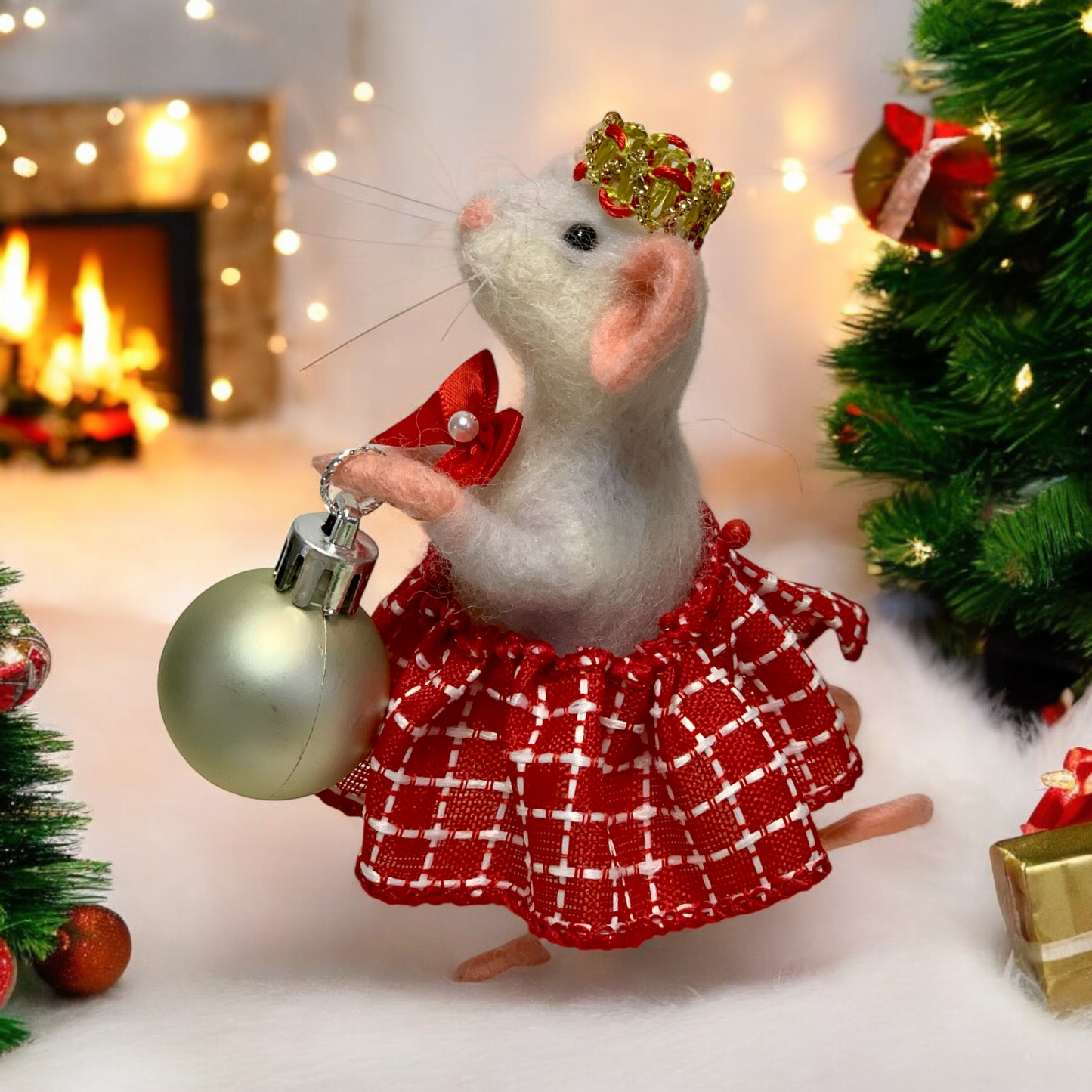 Needle-Felted Christmas Mouse Pippa – Handmade Natural Fiber Art Doll | Whimsical Woodland Decor Collectible Dressed Figurine