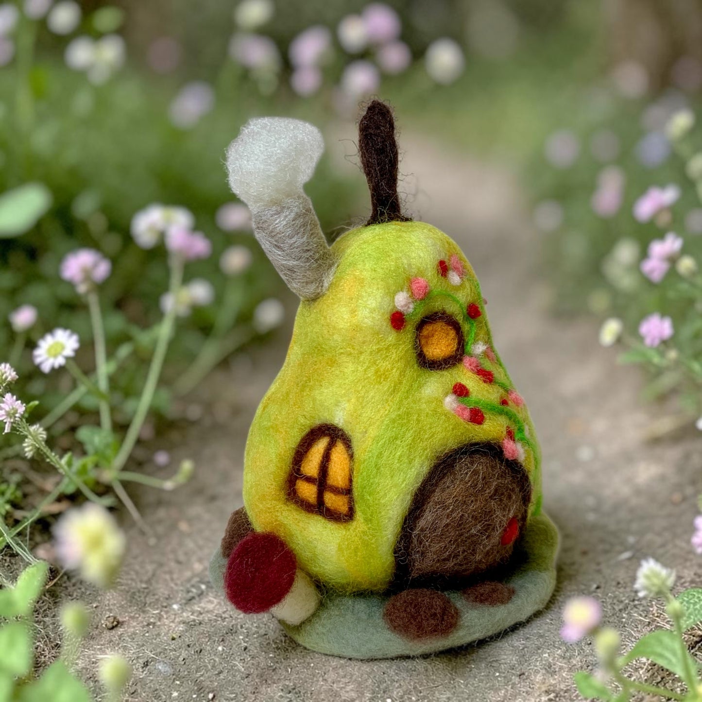 Needle Felt Pear Mouse House - Forest Decor – Handmade Woodland Waldorf Inspired Soft Sculpture