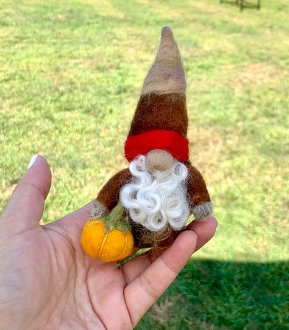 Needle Felt Gnome – Autumn Nordic Fall Decor – Short Wool Gonk – Handmade Woodland Gnome Waldorf Inspired Sculpture