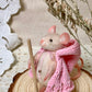 Rose the Mouse – Needle Felted Wool Wanderer with Cloak & Walking Stick | Handmade Collectible Art Doll