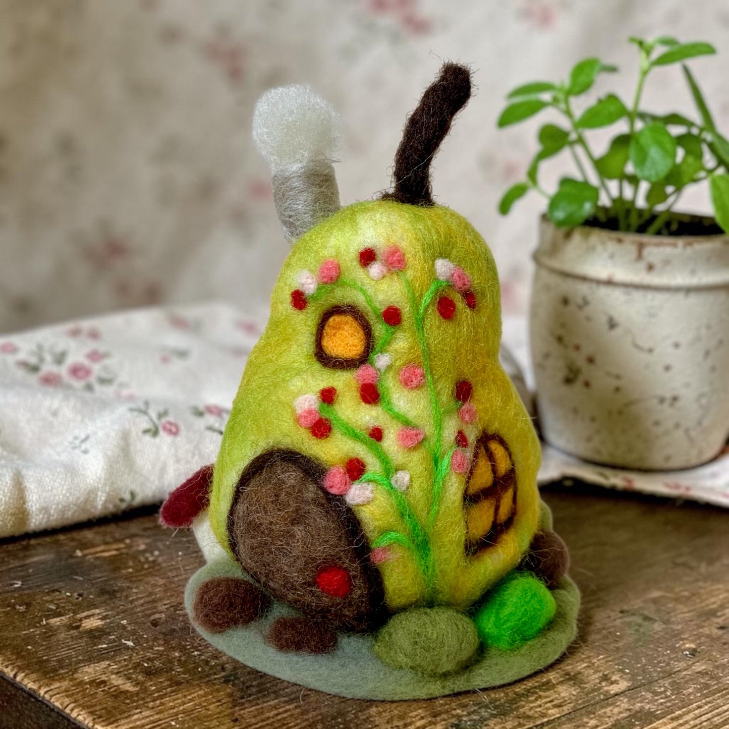 Needle Felt Pear Mouse House - Forest Decor – Handmade Woodland Waldorf Inspired Soft Sculpture