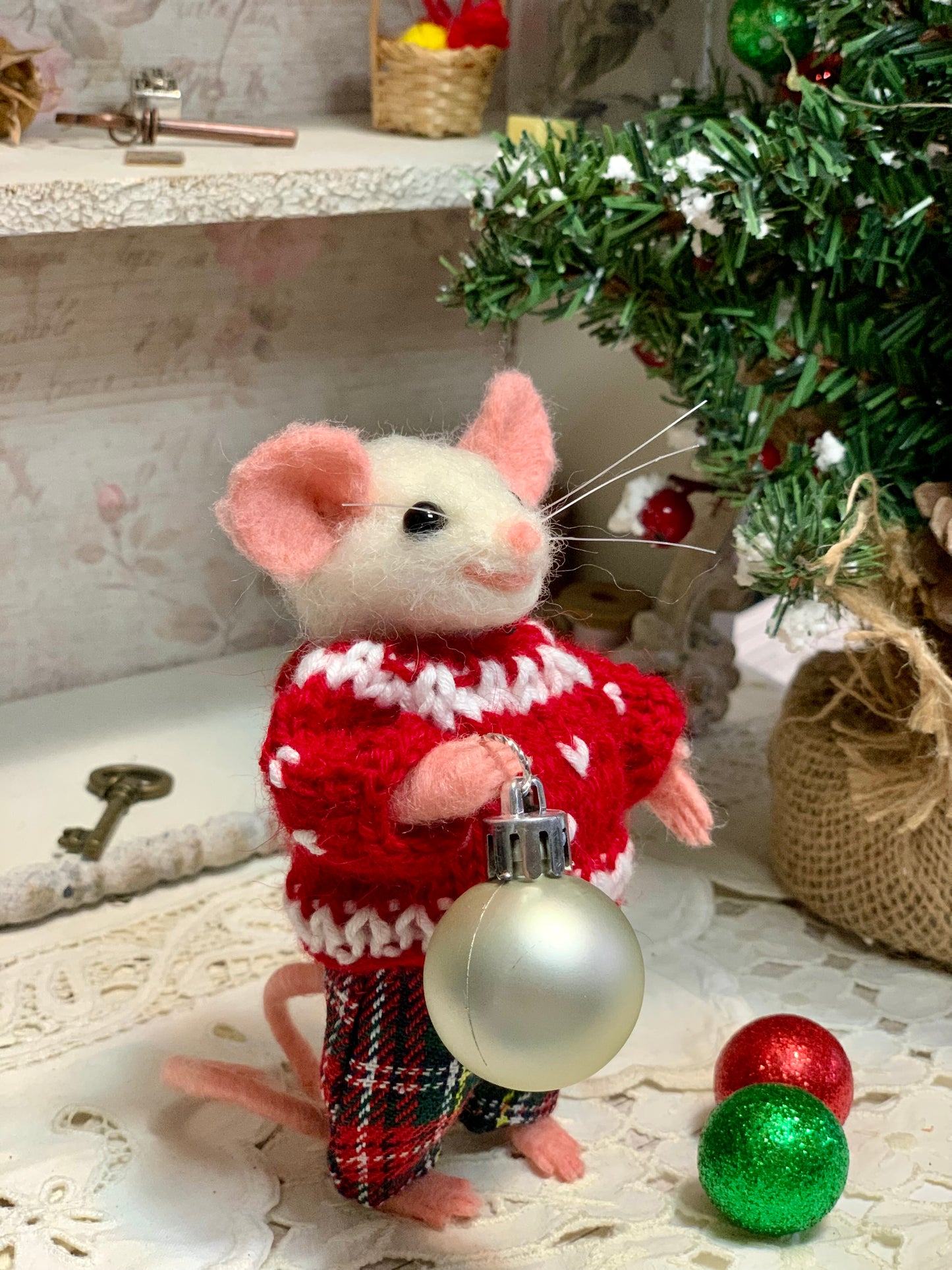 Leo the Needle Felted Mouse | Handmade Wool Animal Toy | Cute Mouse Figurine | Pet Lover Gift | Whimsical Home Decor Christmas Ornament