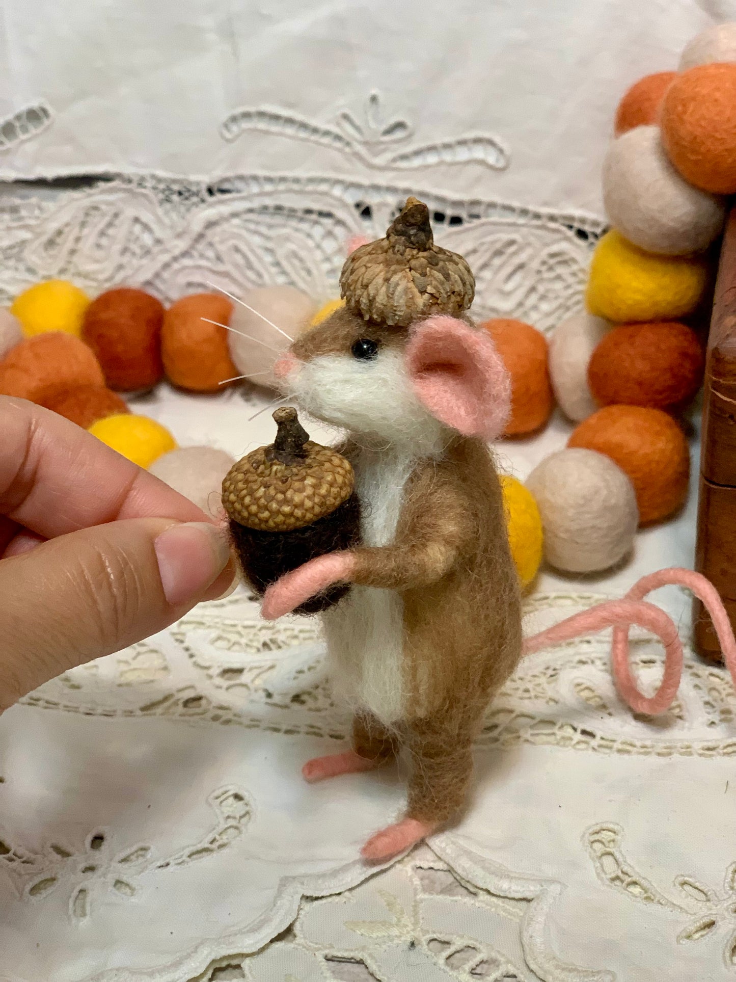 Needle-Felted Pip the Mouse with Acorn – Handmade Natural Fiber Art Doll | Whimsical Woodland Decor Collectible Dressed Figurine