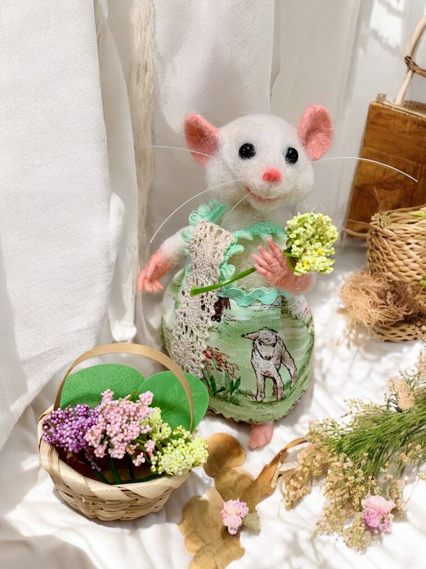Needle Felted Mouse – Summer Garden Mouse Art Doll – Wool Collectible