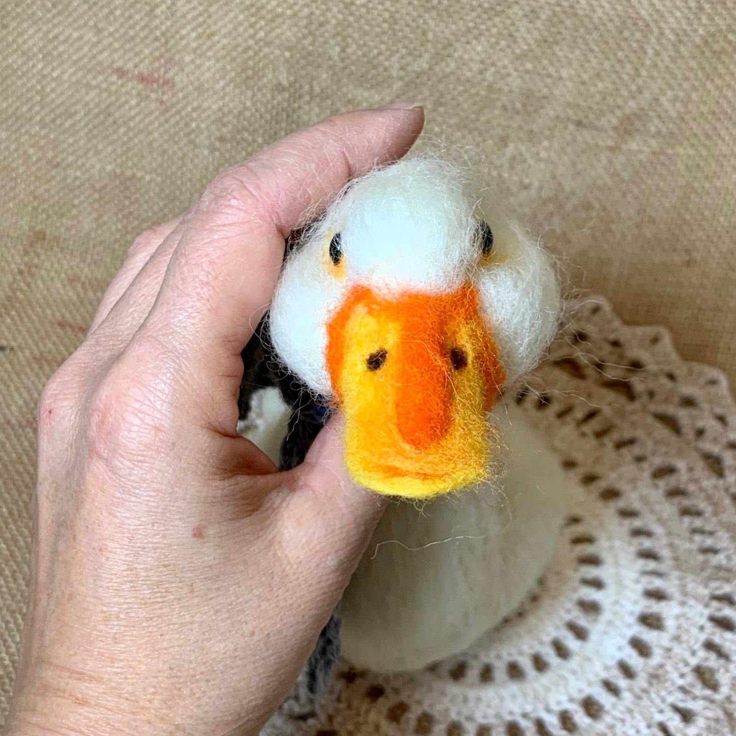 Handmade Needle Felted Goose – Wool Valentine Ornament & Collectible