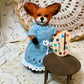 Needle Felted Fox Artist – Tessa in Blue Knit Dress | Handmade Wool Animal Figurine | Miniature Woodland Art Doll | Fox Gift
